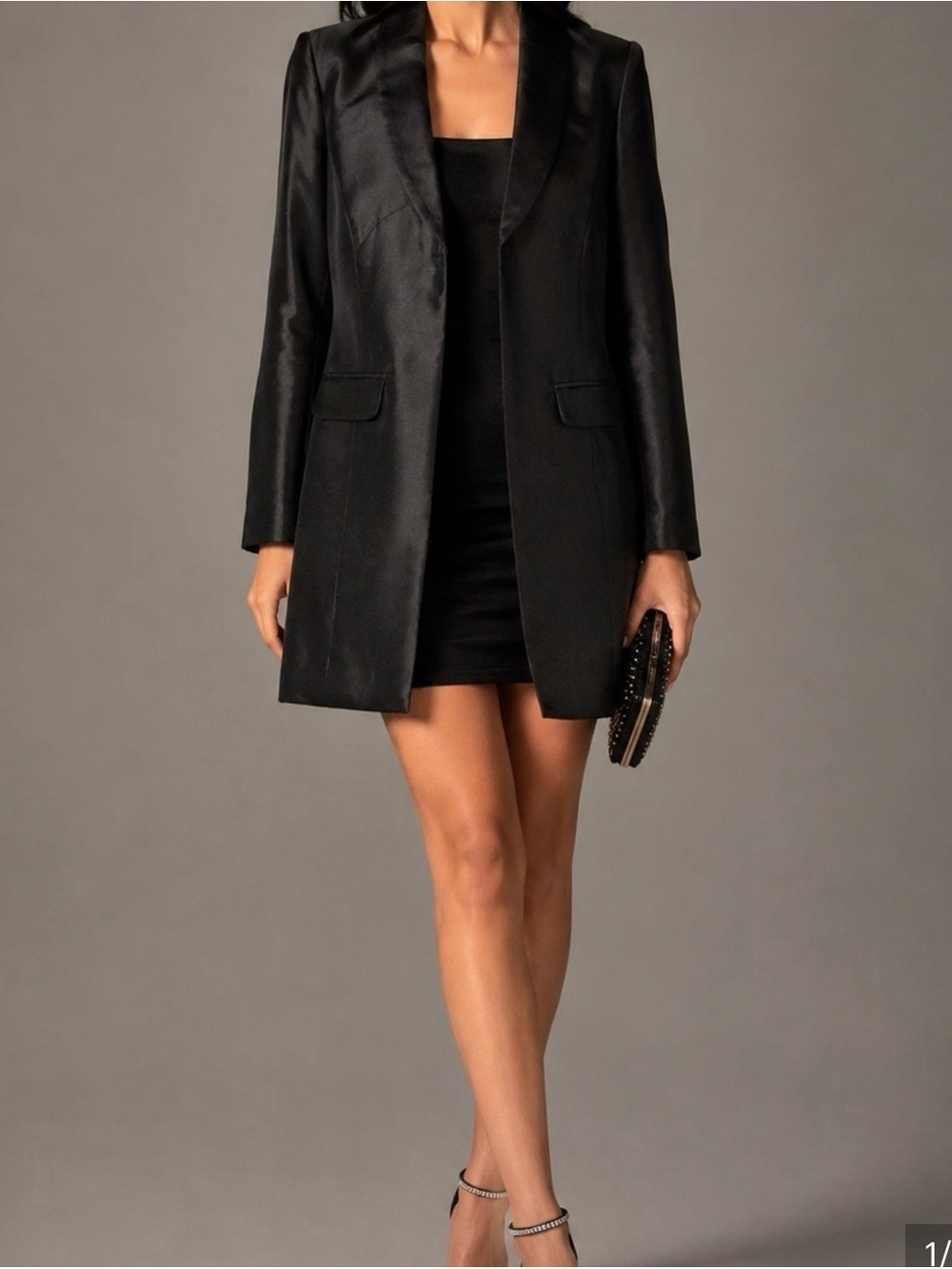 Max Studio Black Satin Long Blazer Jacket